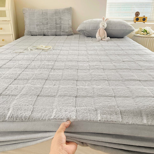 Winter Plush Stretch Bedspread Queen Size Super Soft Anti-Wrinkle Deep Pocket Bed Sheet Soft Warm Coral Velvet Bed Spread Mattress Cover