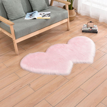 Tapis de sol en peluche en fausse fourrure de mouton doux en forme de cœur double, tapis de sol moelleux antidérapant pour la maison, le salon, le balcon, le canapé, la chambre à coucher