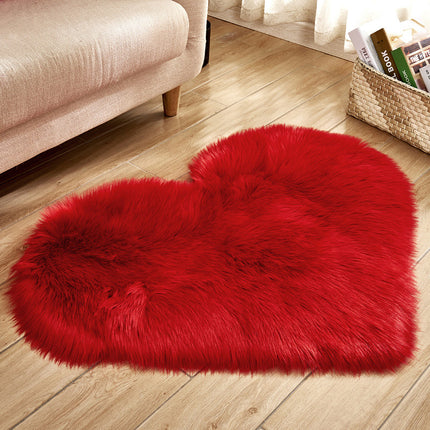 Faux Wool Sheepskin Heart Rug, Faux Pile Fluffy Area Rug Seat Cushion, Non-Slip Yoga Rug for Living Room Bedroom Sofa Floor Rugs