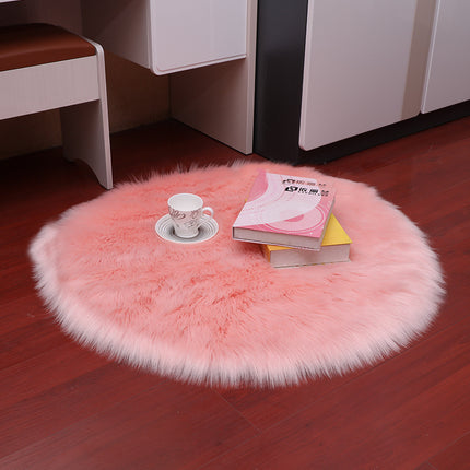 Soft Round Faux Sheepskin Hair Rugs Shaggy Fluffy Rugs Shaggy Carpet Kids Girls Room Princess Castle Christmas Playmat