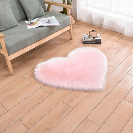 Heart Shaped Faux Sheepskin Rug Fluffy Shaggy Rug Area Mats Rugs Bedroom Sofa Den Decorative Floor Rugs