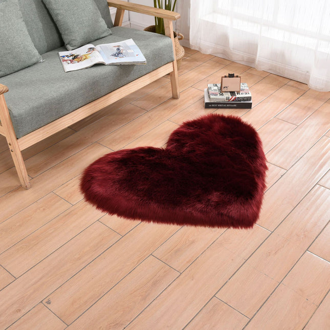 Heart Shaped Faux Sheepskin Rug Fluffy Shaggy Rug Area Mats Rugs Bedroom Sofa Den Decorative Floor Rugs