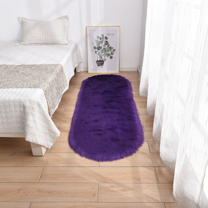 Oval Soft Fluffy Shaggy Area Rug Non-Slip Plush Faux Fur Sheepskin Rug for Bedroom Living Room Home Decorative