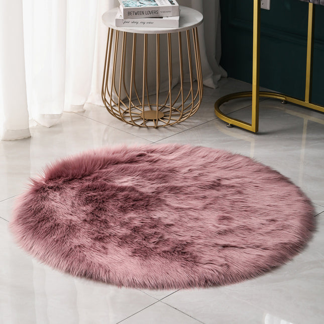 Round Faux Fur Sheepskin Rug, Non-Slip Luxury Shaggy Bedside Rug Machine Washable Fluffy Thick Rug Floor Rug