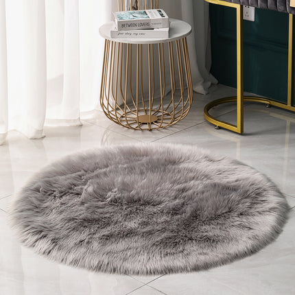 Round Faux Fur Sheepskin Rug, Non-Slip Luxury Shaggy Bedside Rug Machine Washable Fluffy Thick Rug Floor Rug