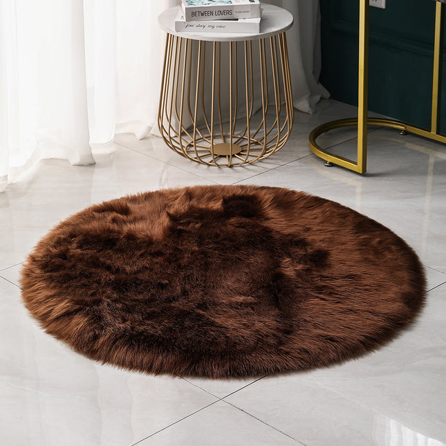 Round Faux Fur Sheepskin Rug, Non-Slip Shaggy Bedside Rug Machine Washable Fluffy Thick Rug Floor Rug