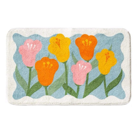 Faux Cashmere Bathroom Rugs Anti-slip Colorful Botanical Print Bath Mats Soft Machine Washable Bath Mat Bathroom Tub Shower Mat