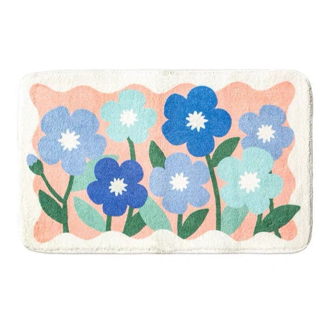 Faux Cashmere Bathroom Rugs Anti-slip Colorful Botanical Print Bath Mats Soft Machine Washable Bath Mat Bathroom Tub Shower Mat