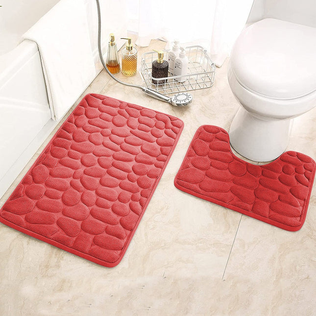 U-shaped toilet mat bathroom mats set of two pebble memory foam bath rugs- soft non-slip super absorbent mat