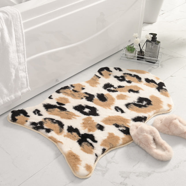 Faux Rabbit Fur Irregular Bath Mat Coffee Table Rug, Super Soft Bathroom Mats and Comfortable Non-Slip Floor Mat Rugs