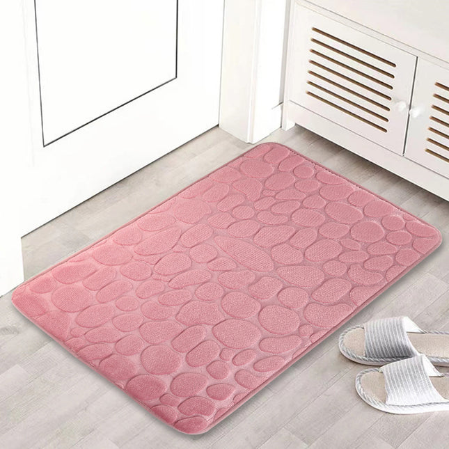 Pebble Embossed Bath Mat Coral Velvet Non-Slip Bathroom Rug Floor Absorbent Mat Ideal for Bathrooms, Toilets, Showers