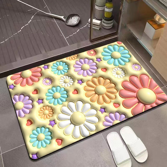 Soft Floral Diatomite 3D Retractable Bathroom Mat Rug -Comfortable, soft, stylish, absorbent and quick-drying Bath mats