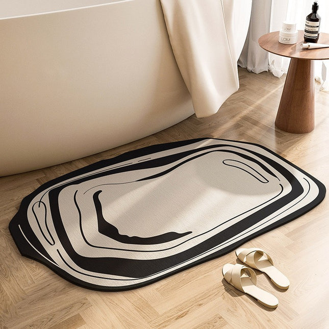 Stone Bath Mats Speed Dry Diatomaceous Earth Non-Slip Bath Rug Super Absorbent Bathroom Rugs Black and White Textured Line