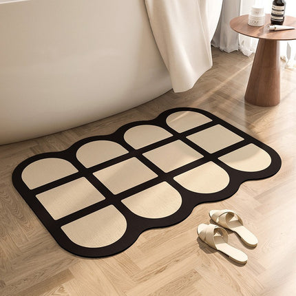 Tapis de bain en pierre, terre de diatomées à séchage rapide, antidérapant, super absorbant, ligne texturée noire et blanche