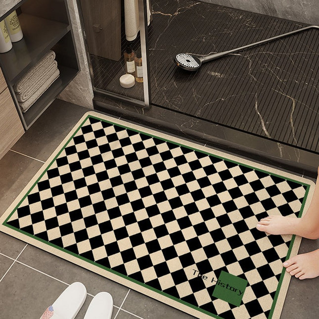 Diatomaceous earth bath mat, non-slip bathroom rug floor mats, small square grid cool thin washable quick dry bath mats