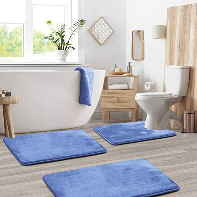 Bathroom Mat Set, Bathroom Non-Slip Absorbent Mat 3 Piece Set, Floor Mat and U Contour Mat and Toilet Cover Set for Bathroom