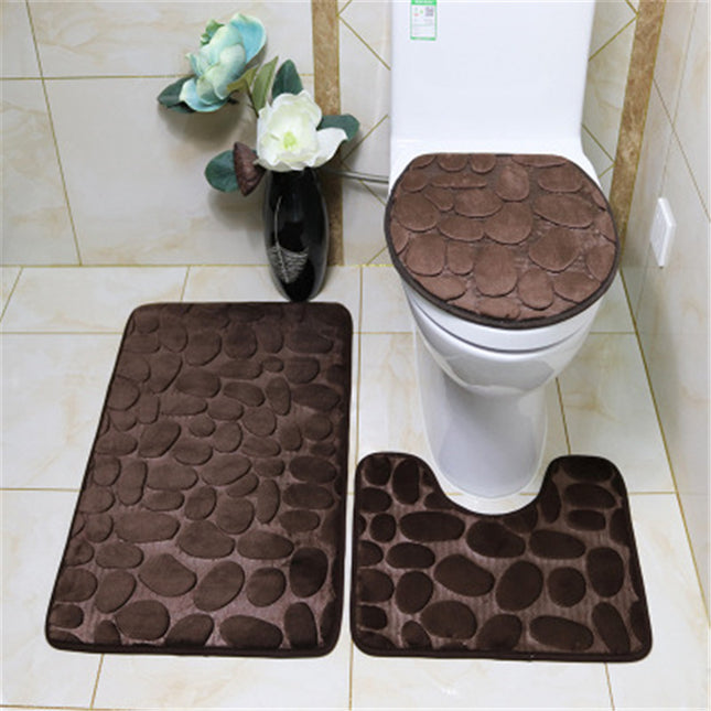 3 Piece Non-Slip Bath Mat Set Ultra Soft Foot Mat and Bath Rug Memory Foam Pebble Shower Mat Quick Dry Bathroom Mats Rugs