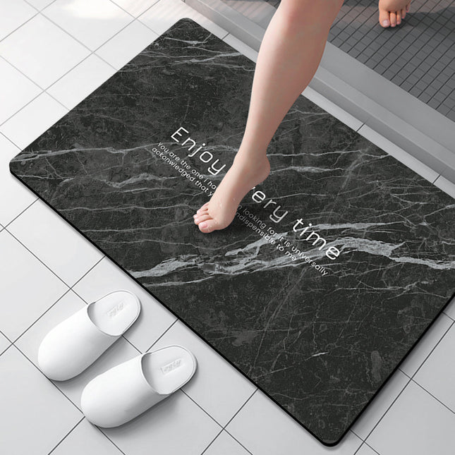 Super Absorbent Bath Rug Mat, Marble Gray Diatomaceous Earth Thin Rubber Bath Mats for Under Door Bathroom Floors