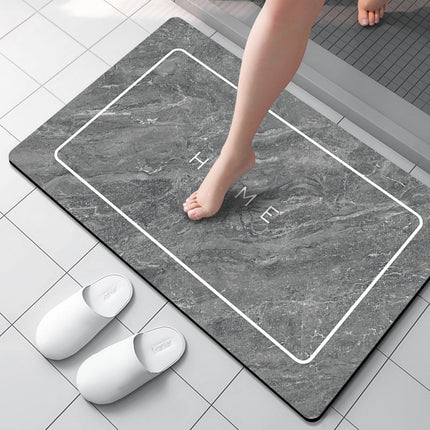 Super Absorbent Bath Rug Mat, Marble Gray Diatomaceous Earth Thin Rubber Bath Mats for Under Door Bathroom Floors