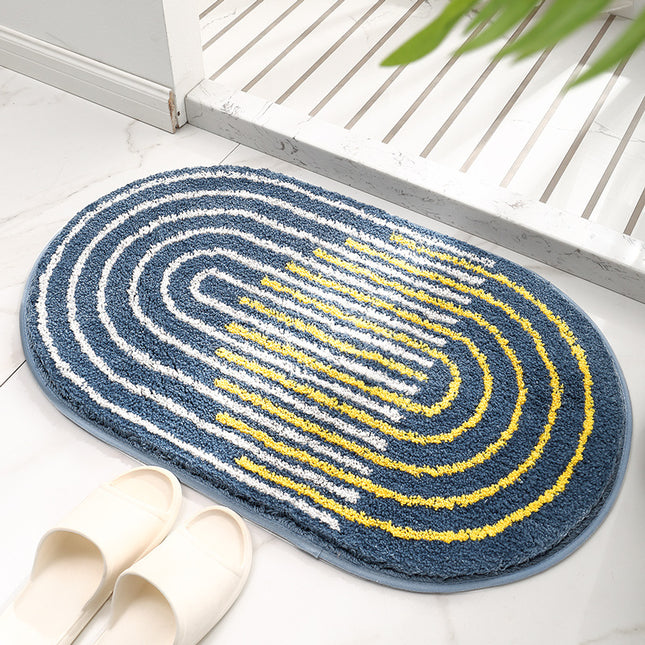 Bathroom mats washable bath rug non-slip striped bathroom absorbent mat, household oval entrance door mat