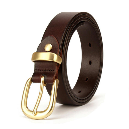 Women's Leather Belt with Gold Buckle, Casual Belts