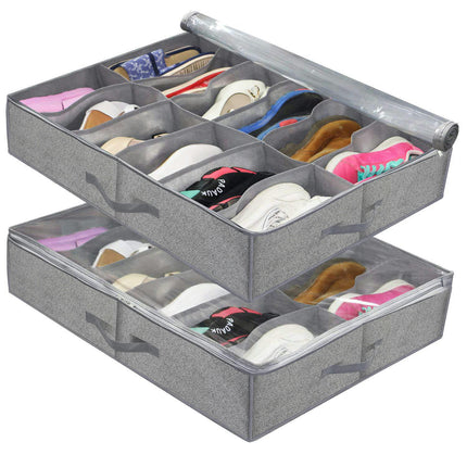 Foldable Under Bed Shoe Storage Organizer with Sturdy Handles and Clear Window