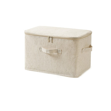 Stackable Storage Bins with Zip Lid with Handle Cotton Linen Fabric Collapsible Organizers