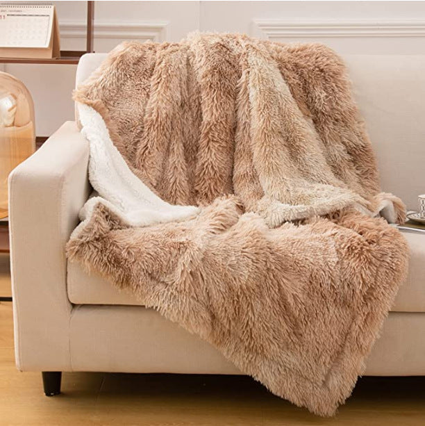 Blanket, Solid Color Tie-Dye Lamb Wool Blanket Plush Soft Blanket, Plush Shaggy Blanket, Fluffy Warm and Cozy for Bed Sofa